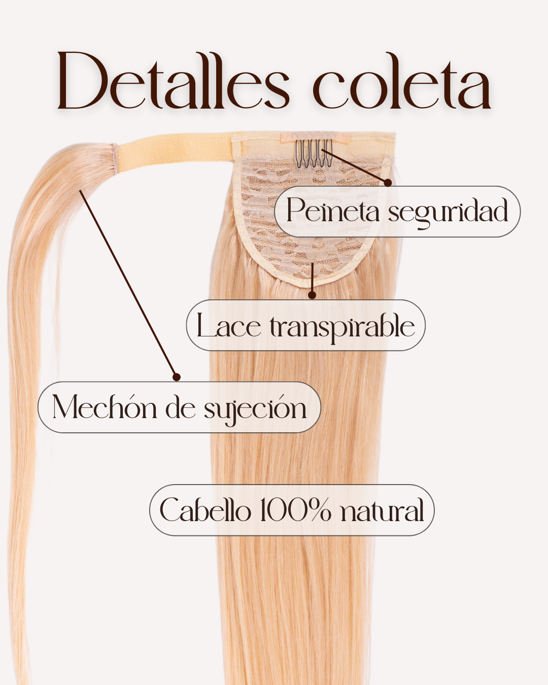 AMBER: Coleta Lisa Cabello 100% Natural